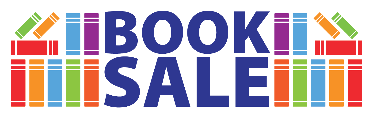 Colorful stacks of books with the text "Book Sale"