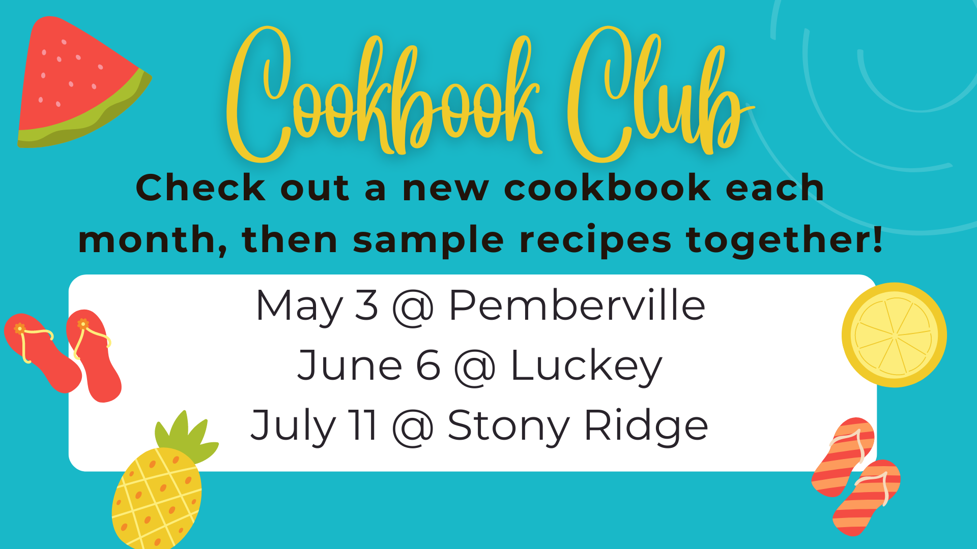 Cookbook Club dates 