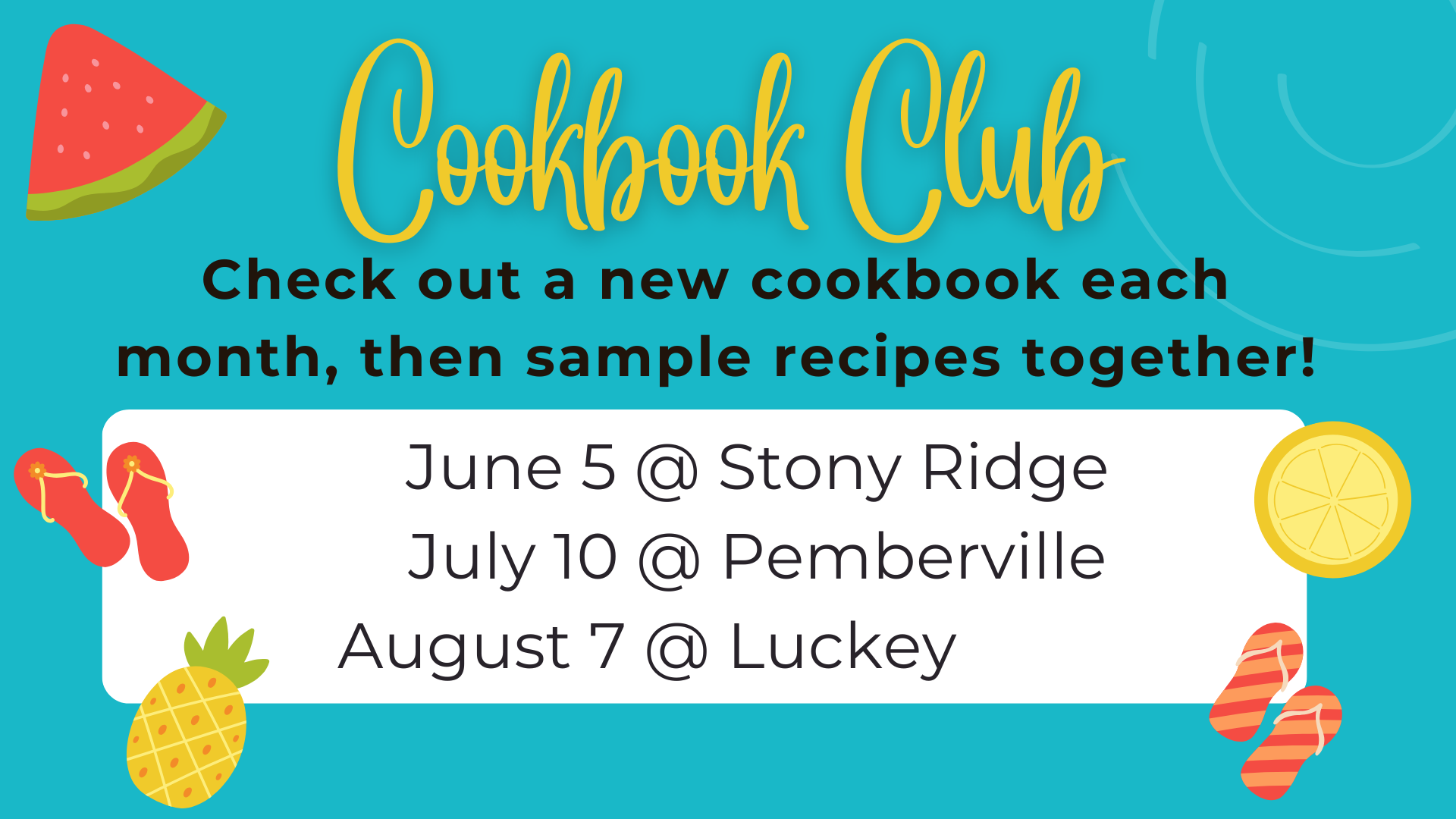 Cookbook Club dates