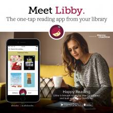 Information about the Libby app with a photo of a women drinking coffee and a phone with the app open.